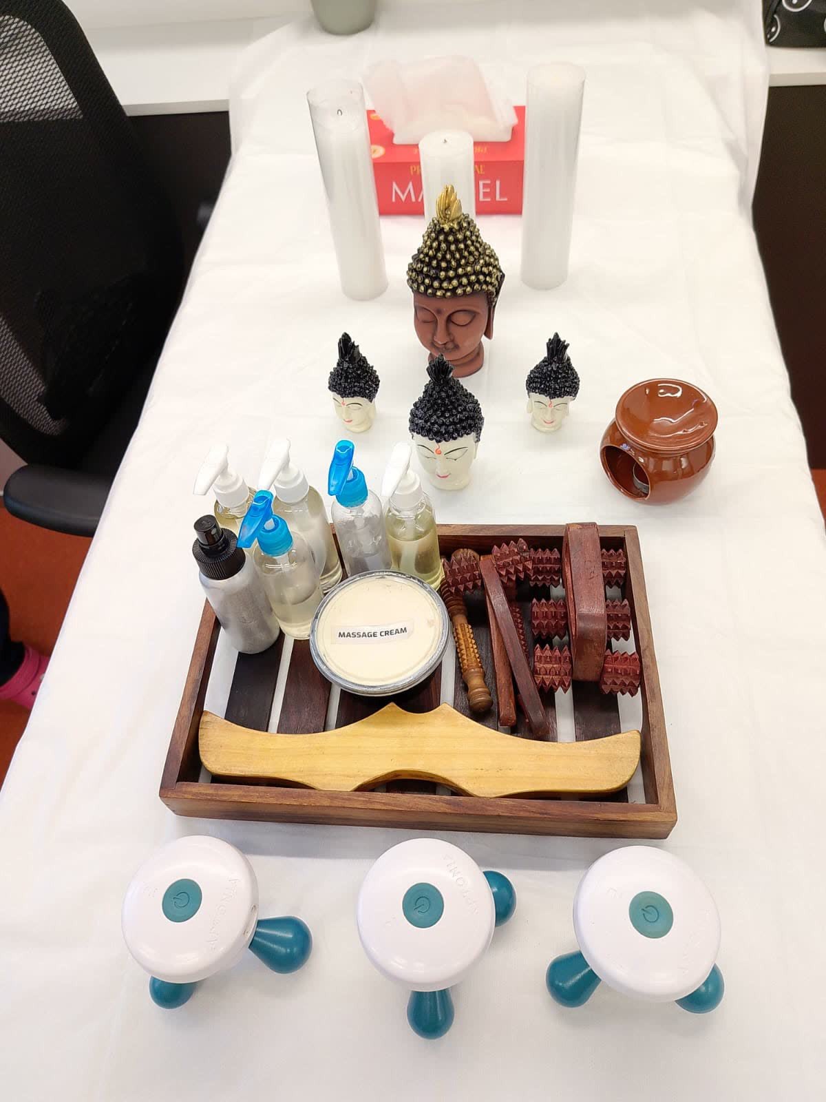 Complete treatment kit laid out at a client's home